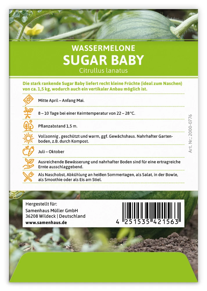 Wassermelone Sugar Baby (100 Tütchen) | BIO Wassermelonensamen Von FLORTUS 4 Wassermelone Sugar Baby (100 Tütchen) | BIO Wassermelonensamen Von FLORTUS - Image 2